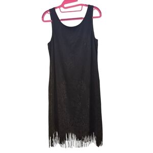 Harlow Black Vintage Gatsby Fringe Flapper Midi Dress Sz 6